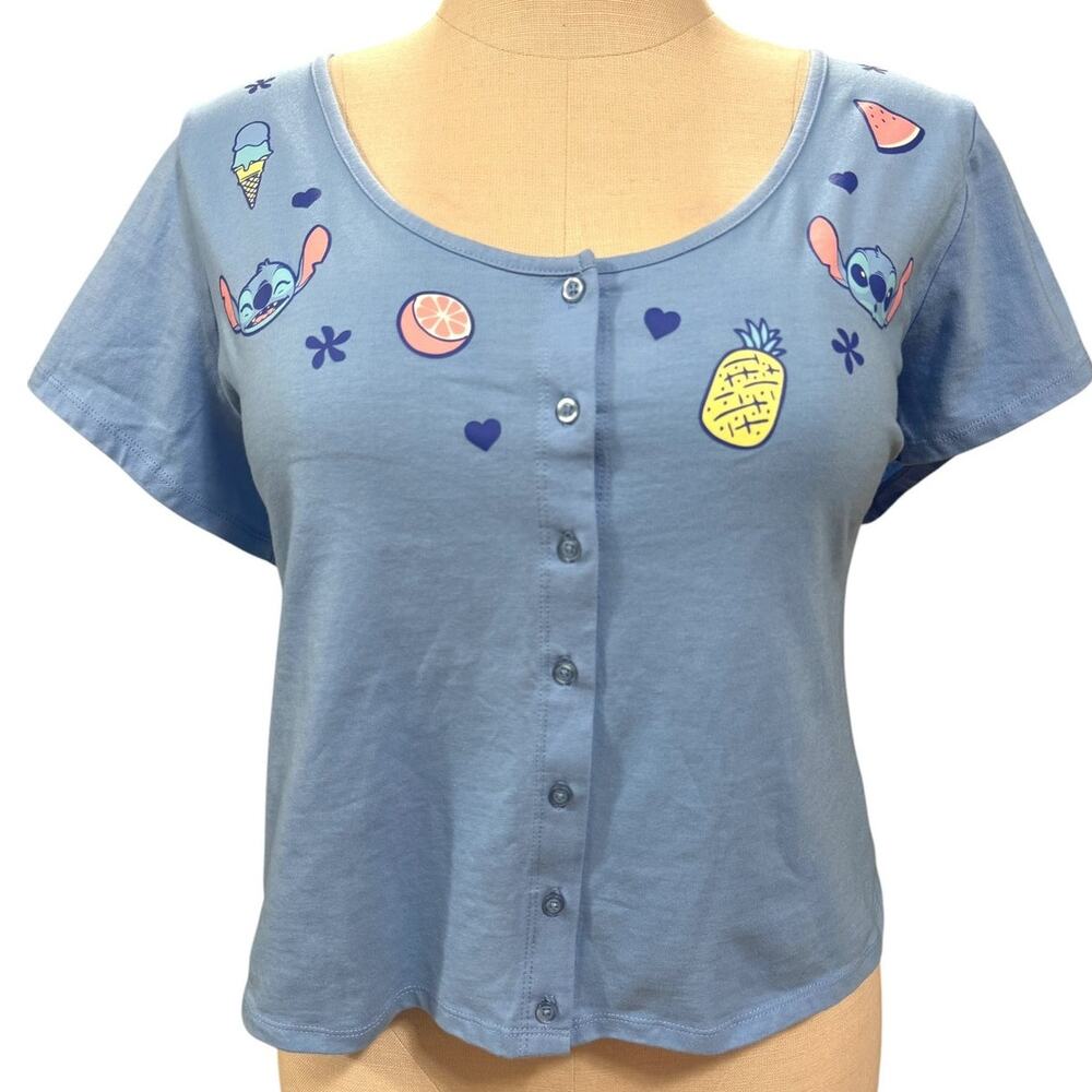 Hot Topic Disney Lilo & Stitch Button‎ Front Crop Top Shirt Plus Size 3 (3X) New